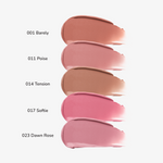 Swatch chart of Muzigae Mansion Objet Liquid Lip Tint shades