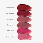 Swatch chart of Muzigae Mansion Objet Liquid Lip Tint shades.